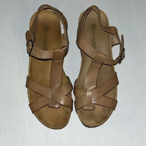 Lola Sabbia Eric Michael 39 wedge sandals ankle strap tan brown leather